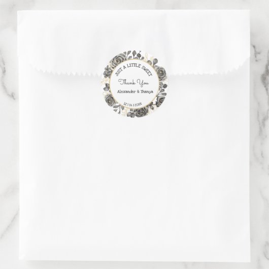 Sticker Rond Juste un peu SweetTraiter Noir Roses mariage Faveu (Sac)