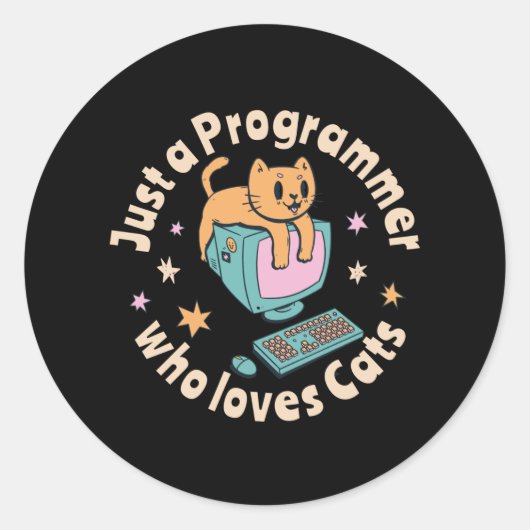 Sticker Rond Juste un programmeur qui aime les chats (Devant)