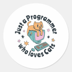 Sticker Rond Juste un programmeur qui aime les chats