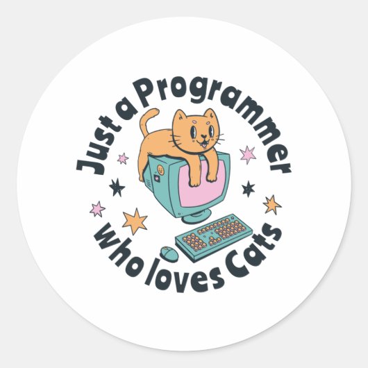 Sticker Rond Juste un programmeur qui aime les chats (Devant)