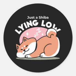 Sticker Rond Juste un Shiba allongé bas : mignonne conception S