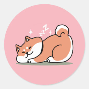 Sticker Rond Juste un Shiba allongé bas : mignonne conception S