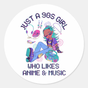 Sticker Rond Juste une fille des années 90 qui aime la musique