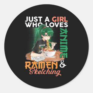 Sticker Rond Juste Une Fille Qui Aime Anime Ramen Et Sketching 