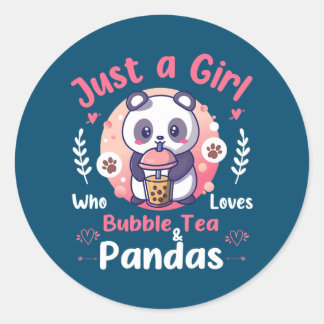 Sticker Rond Juste une fille qui aime Bubble Tea et Pandas