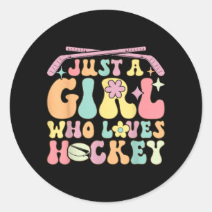 Sticker Rond Juste une fille qui aime le hockey Fille de hockey