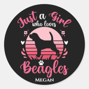Sticker Rond Juste une fille qui aime les Beagles personnalisée