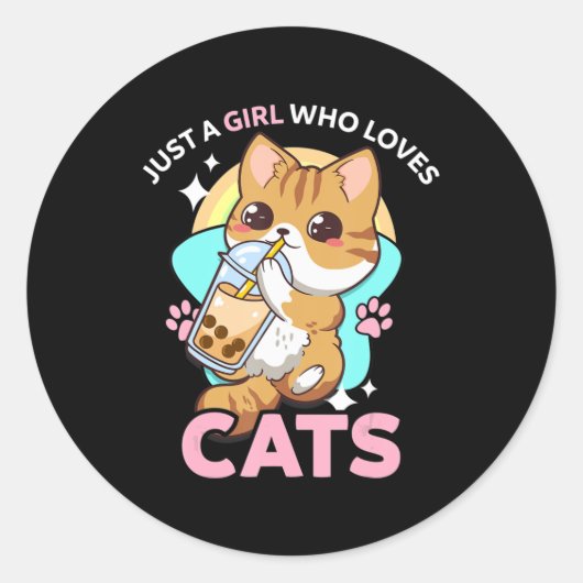 Sticker Rond Juste Une Fille Qui Aime Les Chats Boba Bubble Mil (Devant)
