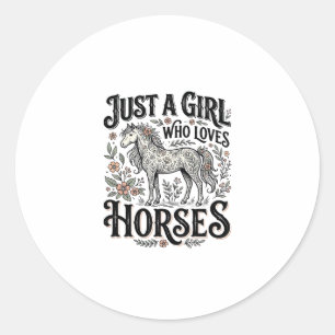 Sticker Rond Juste une fille qui aime les chevaux dessin floral