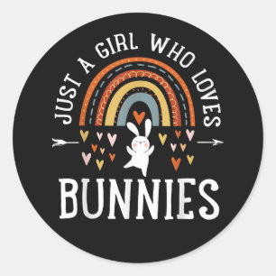 Sticker Rond Juste Une Fille Qui Aime Les Lapins Arc-En-Ciel