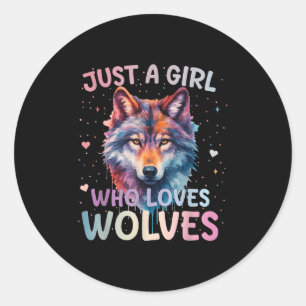 Sticker Rond Juste une fille qui aime les loups amoureux de lou