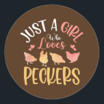 Sticker Rond Juste Une Fille Qui Aime Les Peckers Agricole Le C<br><div class="desc">Le poison de Farming Rooster Hen. Parfait pour papa,  maman,  papa,  men,  women,  friend et family members on Thanksgiving Day,  Christmas Day,  Mothers Day,  Fathers Day,  4th of July,  1776 Independent Day,  Vétérans Day,  Halloween Day,  Patrick's Day</div>