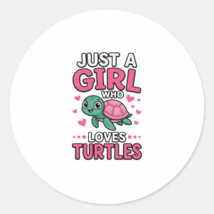 Sticker Rond Juste une fille qui aime les tortues Vecteur de to