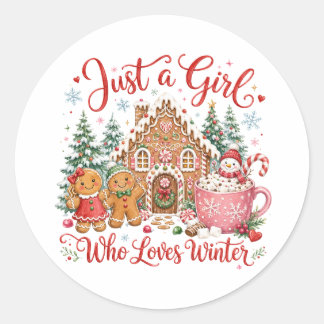 Sticker Rond Juste une fille qui aime l'hiver