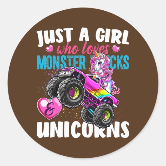 Sticker Rond Juste une fille qui aime Monster Trucks Cadeau (Devant)