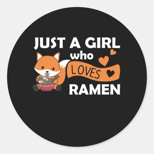 Sticker Rond Juste Une Fille Qui Aime Ramen Cute Fox Mange Des  (Devant)