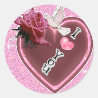 Sticker Rond K ♥ Glitery Rose Heart & Dove DeZignZ