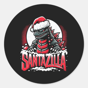 Sticker Rond Kaiju Noël Santazilla Monstre Japonais Dinosaure