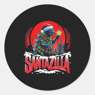 Sticker Rond Kaiju Noël Santazilla Monstre Japonais Dinosaure