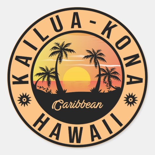 Sticker Rond Kailua Kona Hawaii Retro Sunset 60s Souvenirs (Devant)