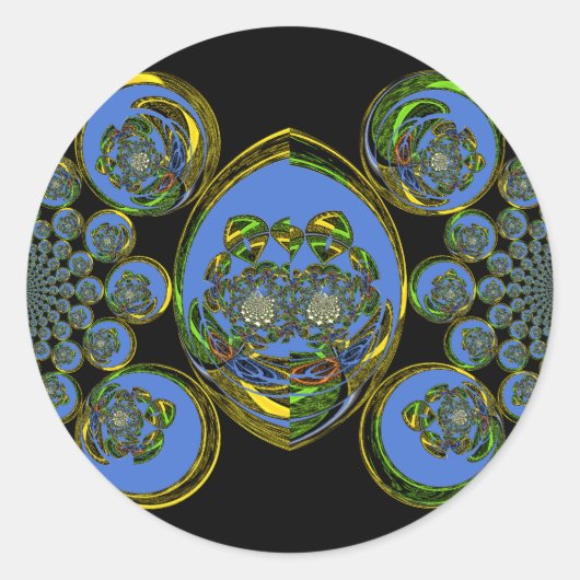 Sticker Rond Kaleidoscope bleu et jaune Imprimer (Devant)