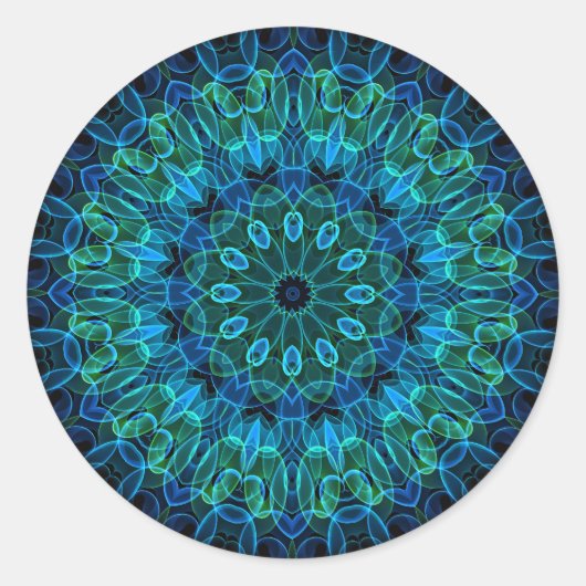 Sticker Rond Kaléidoscope Blue Green Gems (Devant)