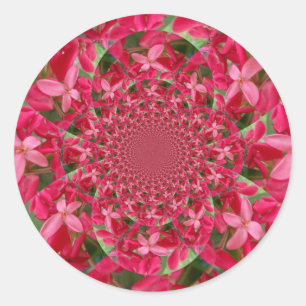 Sticker Rond Kaleidoscope de Cramoisi : Art de Fleur d'Asclépia