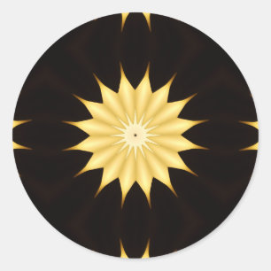 Sticker Rond Kaleidoscope Design Bright Yellow Star