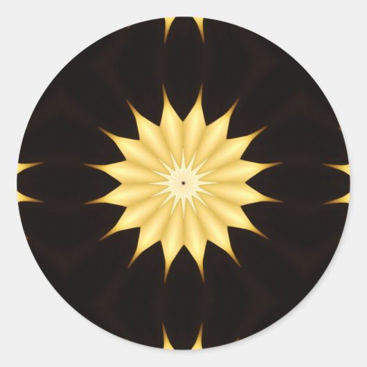 Sticker Rond Kaleidoscope Design Bright Yellow Star (Devant)