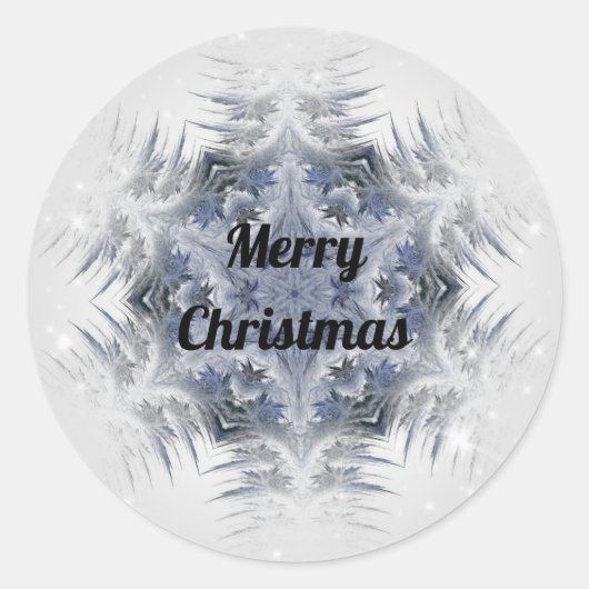 Sticker Rond Kaleidoscope Design Flocon de neige bleu étincelan (Devant)