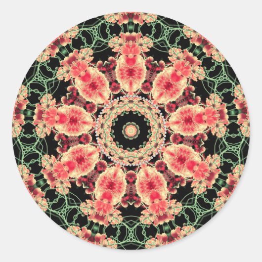 Sticker Rond Kaleidoscope fractal rose et vert foncé (Devant)
