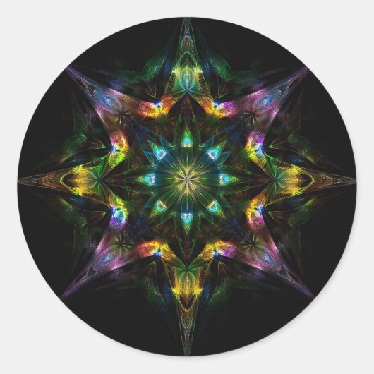 Sticker Rond Kaleidoscope Mandala - Noir vert pourpre (Devant)