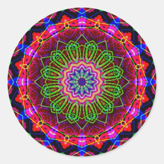 Sticker Rond Kaleidoscope psychédélique Mandala (Devant)