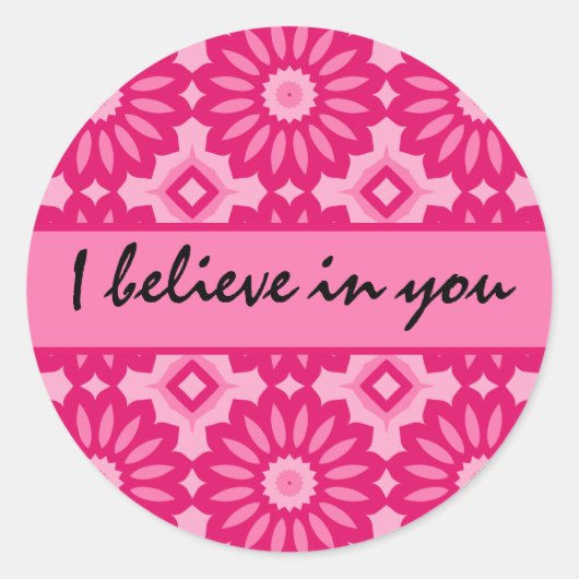 Sticker Rond Kaléidoscope rose. Je crois en vous (Devant)