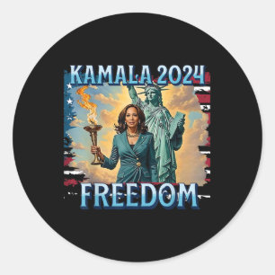 Sticker Rond Kamala 2024 Pour La Campagne Du Président Lady Lib