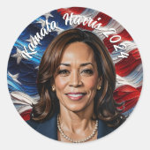 Sticker Rond Kamala Harris 2024 et American Flag (Devant)