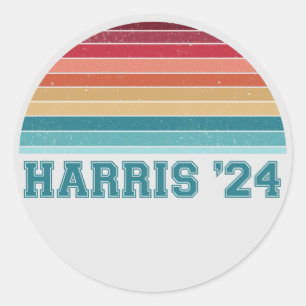 Sticker Rond Kamala Harris 2024 Rétro Coucher de Soleil Vintage