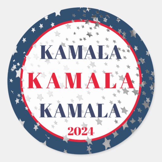 Sticker Rond Kamala Harris 2024 Support Rouge Blanc Bleu (Devant)