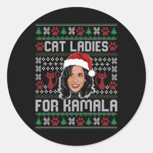 Sticker Rond Kamala Harris 24 Mauvaises Chats De Noël Dames Pou