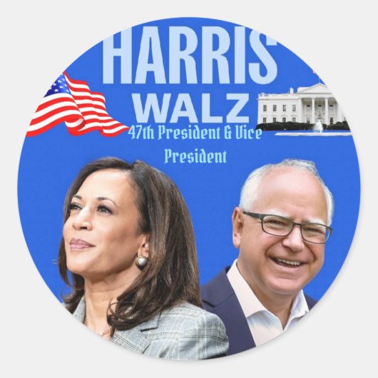 Sticker Rond Kamala Harris et Tim Walz-2024_ (Devant)