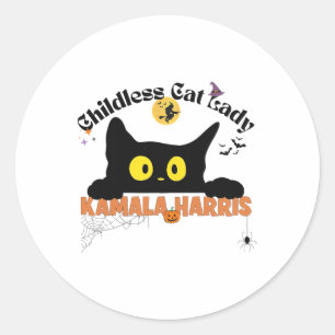Sticker Rond Kamala Harris Halloween Chat sans enfant Lady Elec