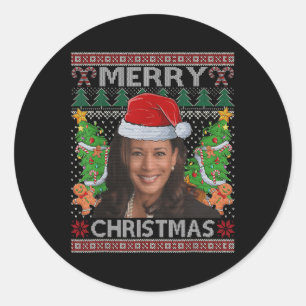 Sticker Rond Kamala Harris Joyeuse chemise de Noël femme laide