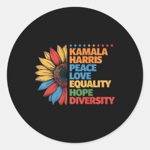 Sticker Rond Kamala Harris Peace Love Equality Hope Diversity P