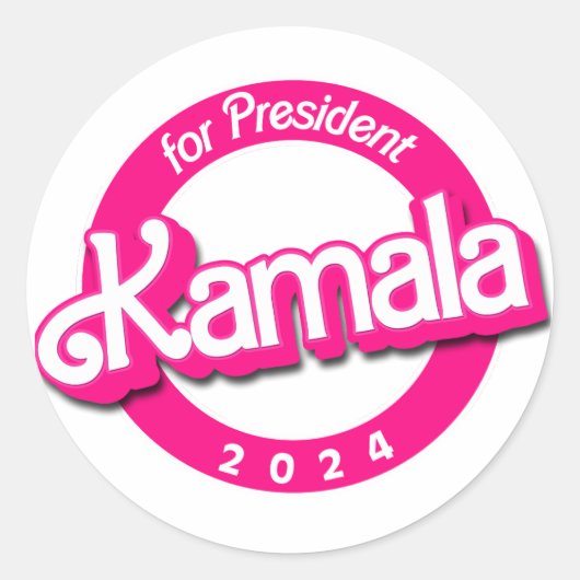 Sticker Rond Kamala Harris pour le président en rose (Devant)