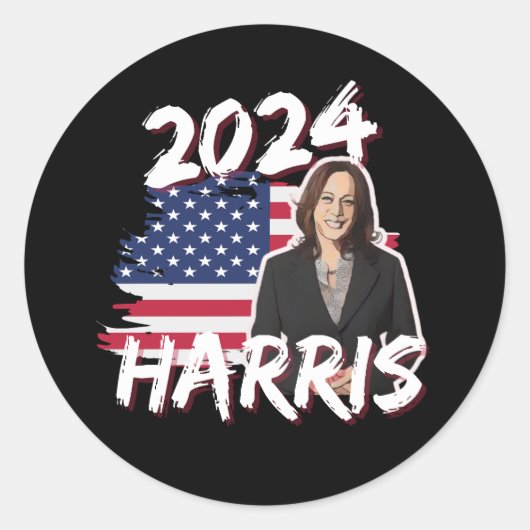 Sticker Rond Kamala Harris pour l'élection présidentielle améri (Devant)