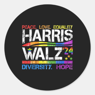 Sticker Rond Kamala Harris Tim W 2024 Peace Lgbt Harris W Waltz