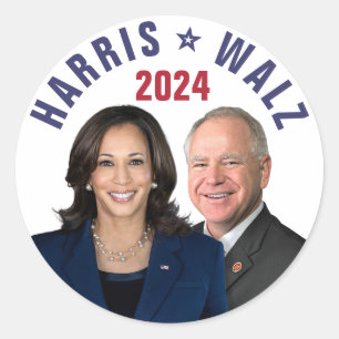 Sticker Rond Kamala Harris Tim Walz 2024 Président Vice Photos