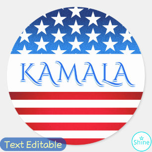 Sticker Rond Kamala Harris USA Flag Democrats Texte personnalis