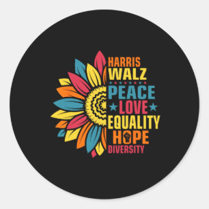 Sticker Rond Kamala Harris Waltz Paix Amour E Hope Diversité