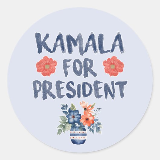Sticker Rond Kamala pour Président Fleurs aquarelles (Devant)